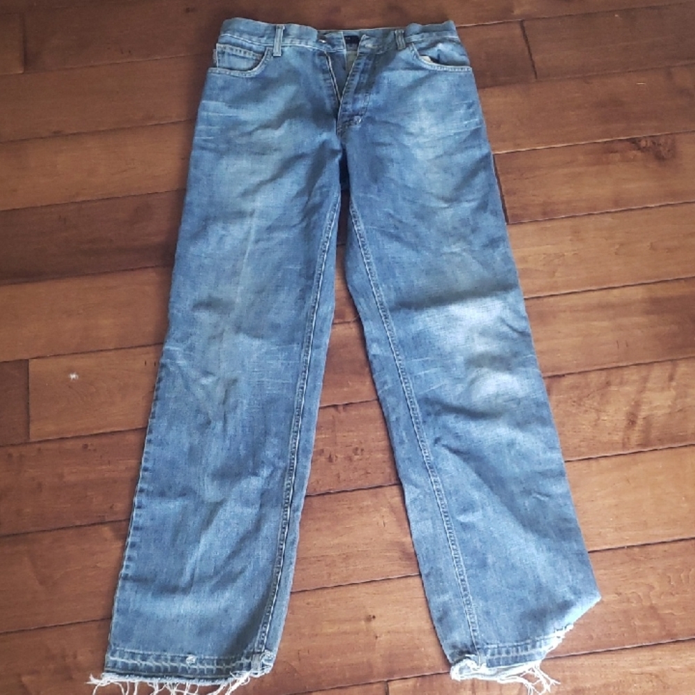 Burberry Light Blue Denim Jeans with Tan Leather Patch
